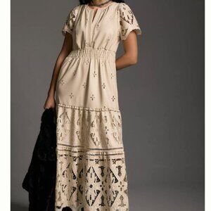 Anthropologie "The Somerset" Maxi Dress: Faux Leather Embroidered Edition